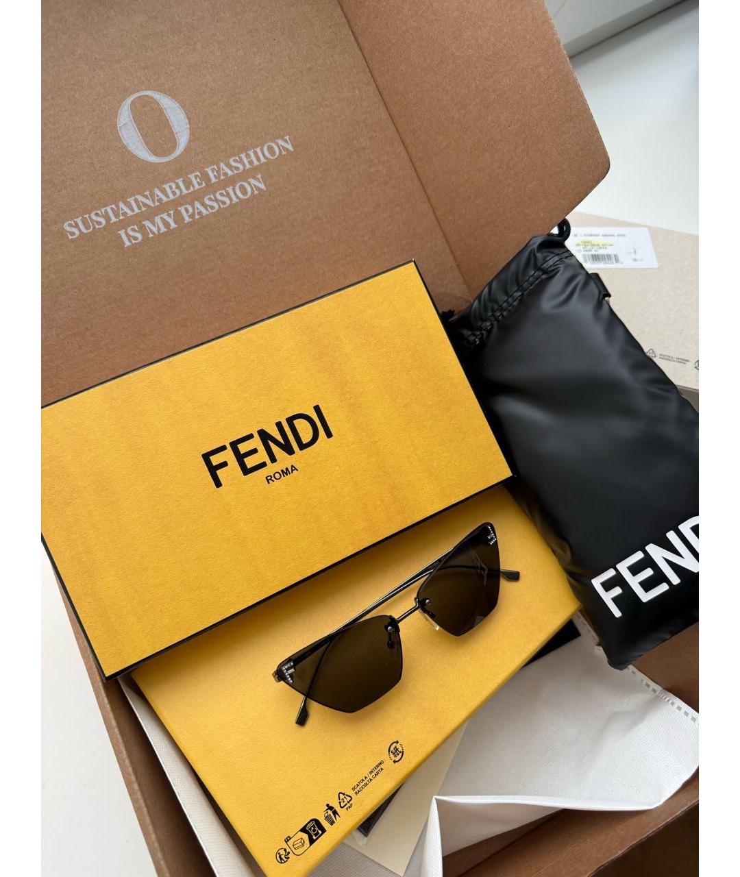 FENDI Черные металлические солнцезащитные очки, фото 4