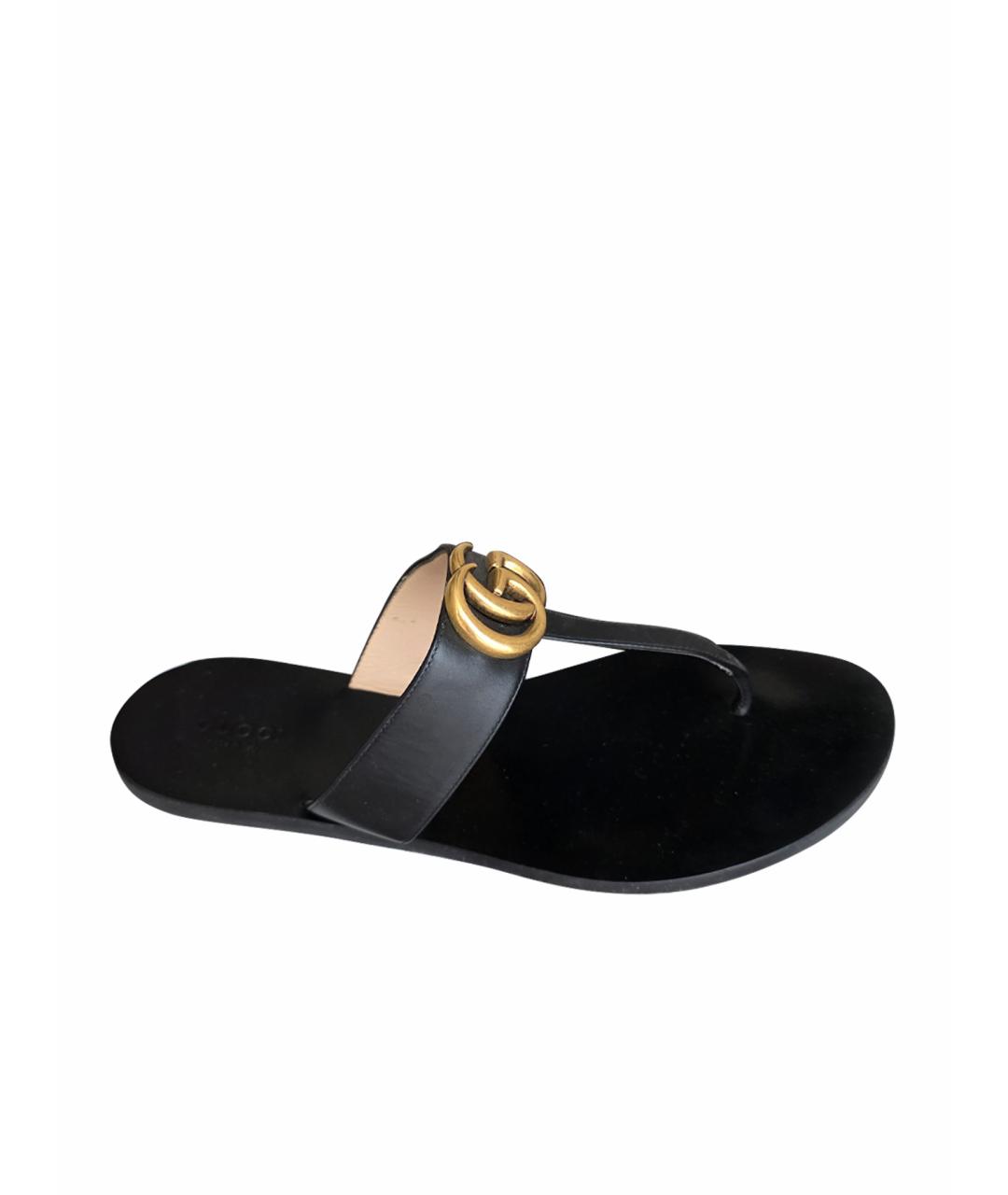 GUCCI Черные кожаные сандалии, фото 1