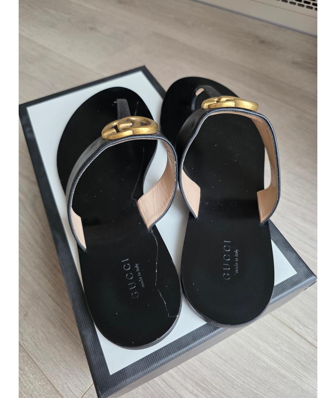 GUCCI Черные кожаные сандалии, фото 6