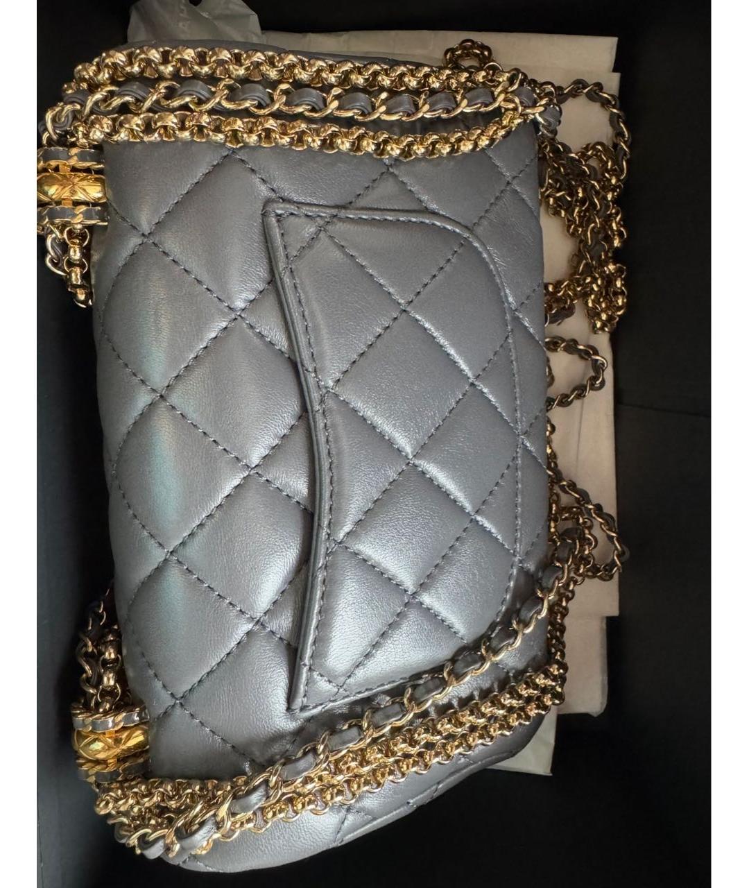 CHANEL Серая кожаная сумка через плечо, фото 3