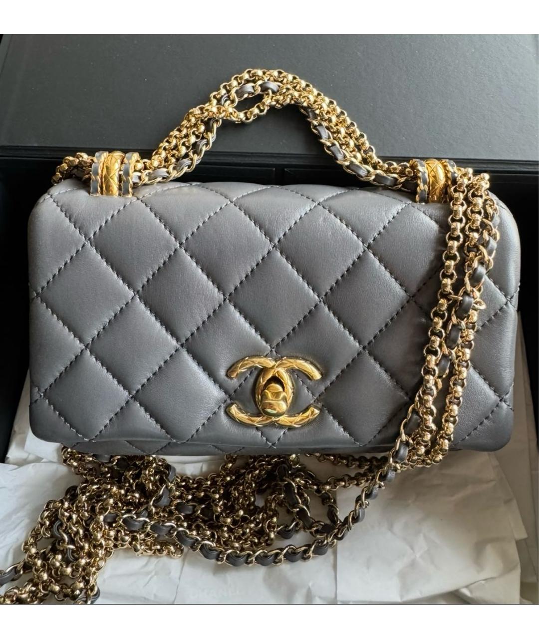 CHANEL Серая кожаная сумка через плечо, фото 6