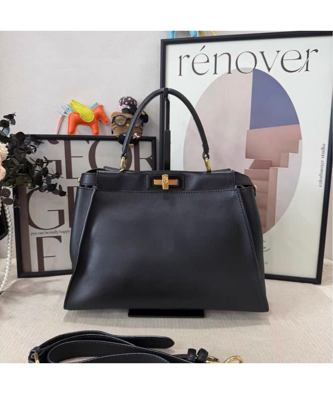 FENDI Черная кожаная сумка тоут, фото 8