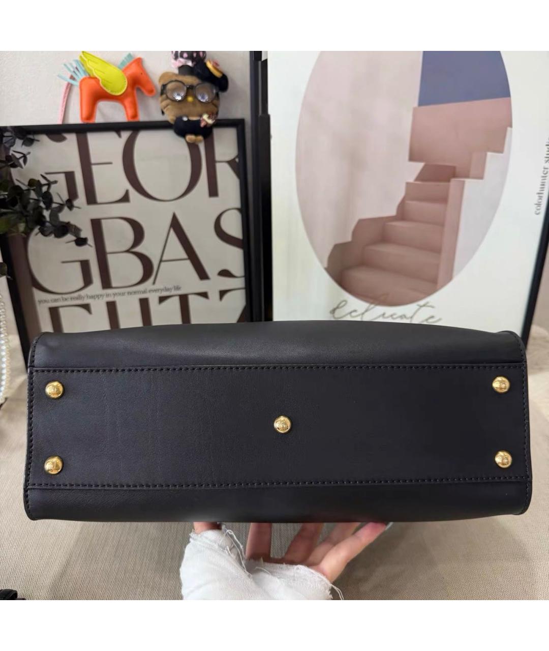 FENDI Черная кожаная сумка тоут, фото 6