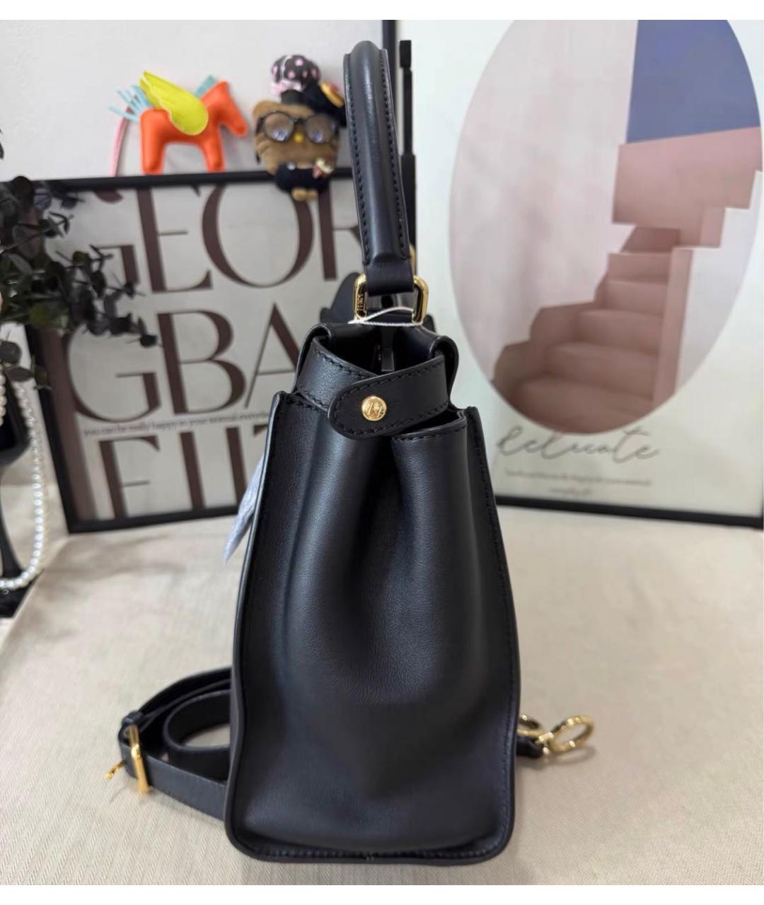FENDI Черная кожаная сумка тоут, фото 3