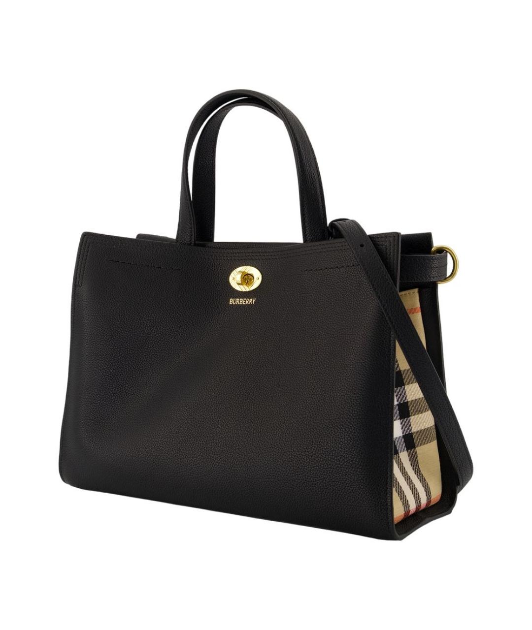 BURBERRY Черная кожаная сумка тоут, фото 2