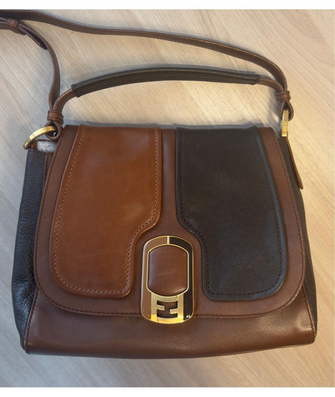 FENDI Коричневая кожаная сумка через плечо, фото 2