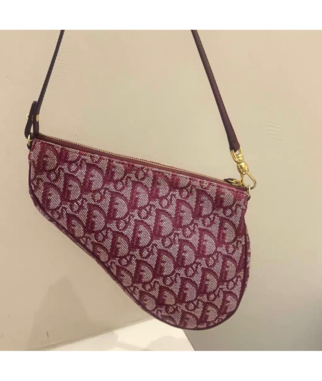 CHRISTIAN DIOR Бордовая тканевая сумка с короткими ручками, фото 4
