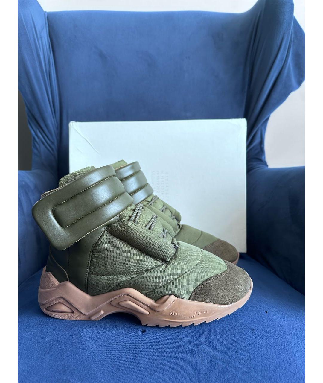 MAISON MARGIELA Зеленые кожаные высокие кроссовки / кеды, фото 9