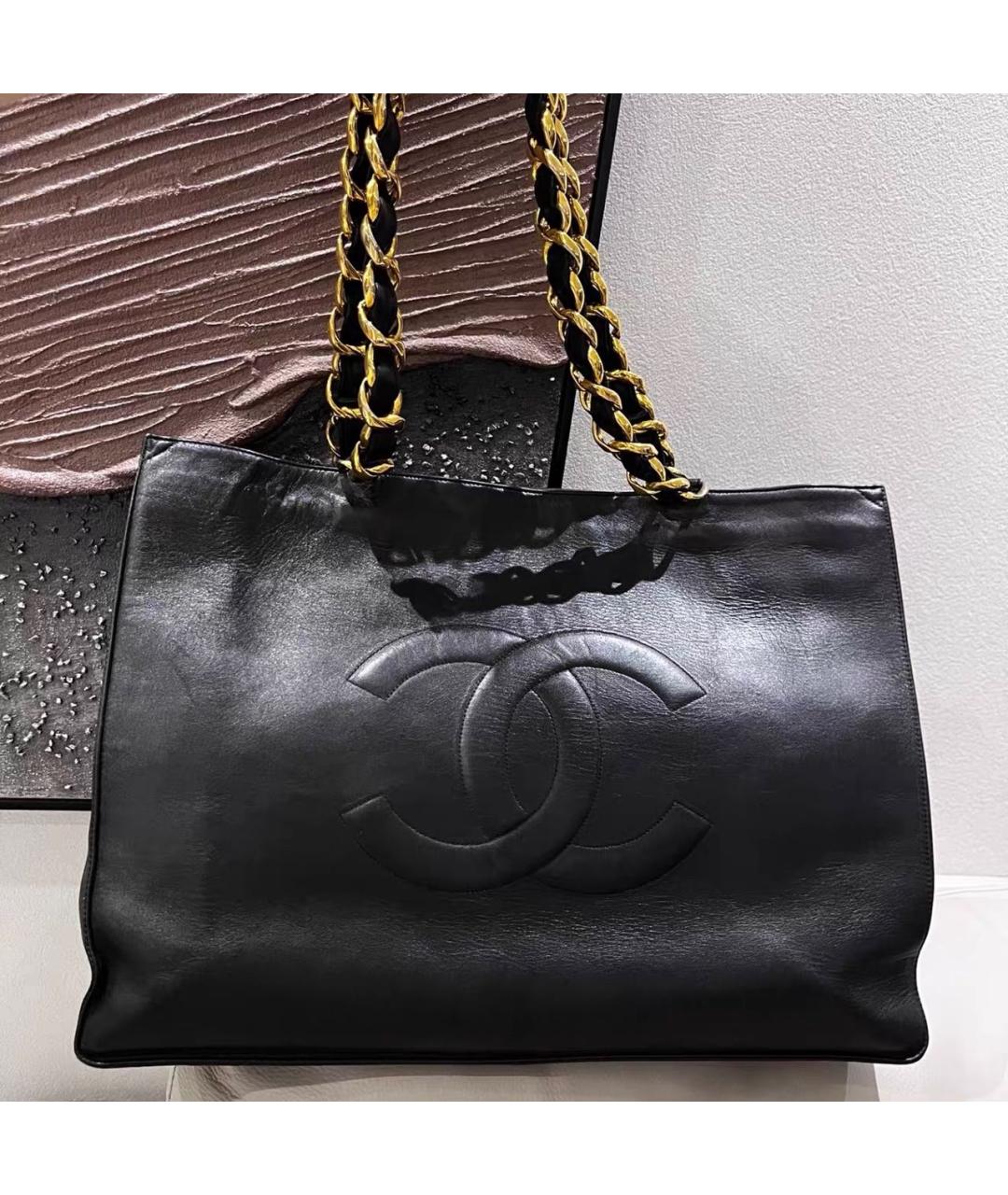 CHANEL Черная кожаная сумка тоут, фото 7