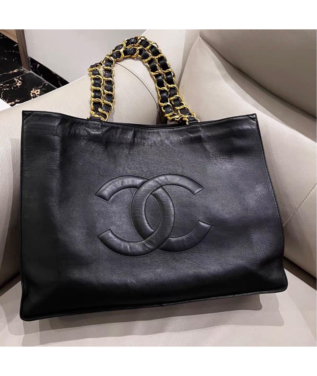CHANEL Черная кожаная сумка тоут, фото 8