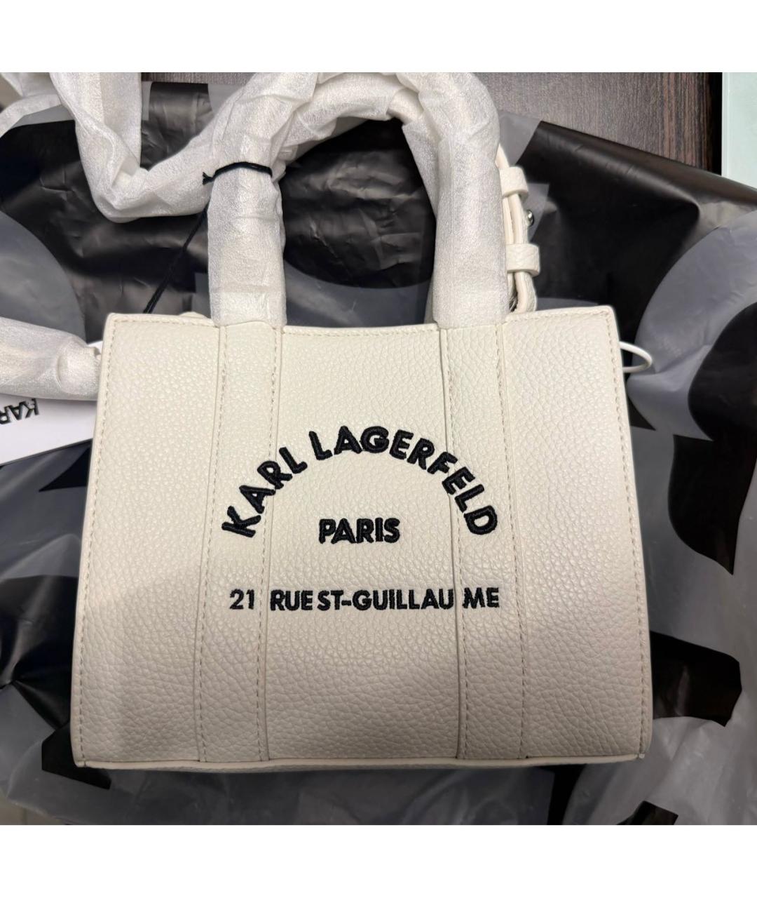 KARL LAGERFELD Белая кожаная сумка с короткими ручками, фото 5