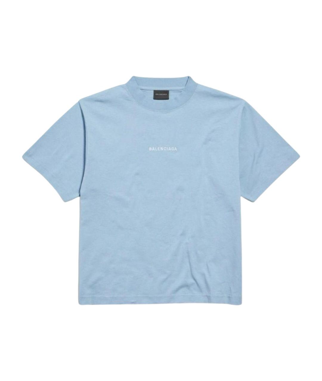 BALENCIAGA Голубая хлопковая футболка, фото 1