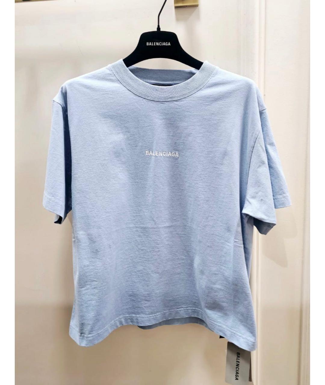 BALENCIAGA Голубая хлопковая футболка, фото 2