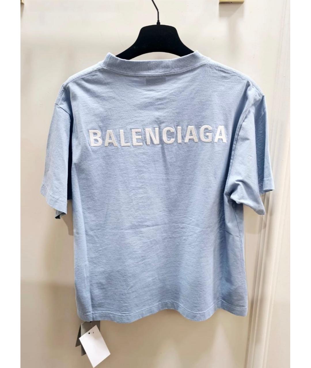 BALENCIAGA Голубая хлопковая футболка, фото 3