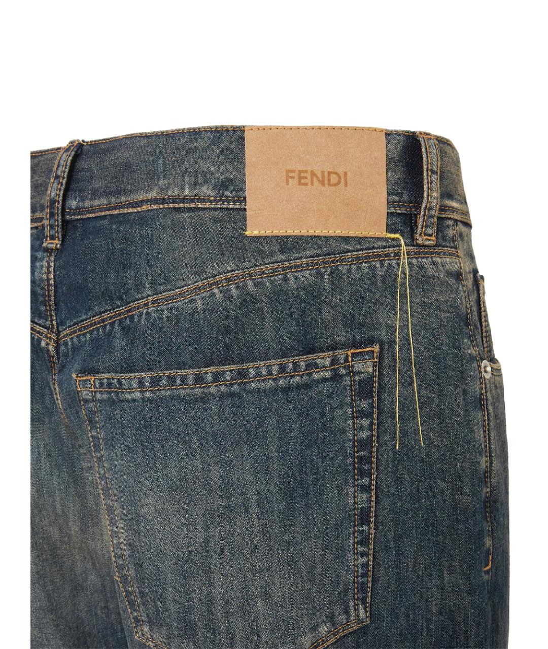 FENDI Темно-синие хлопковые прямые джинсы, фото 4