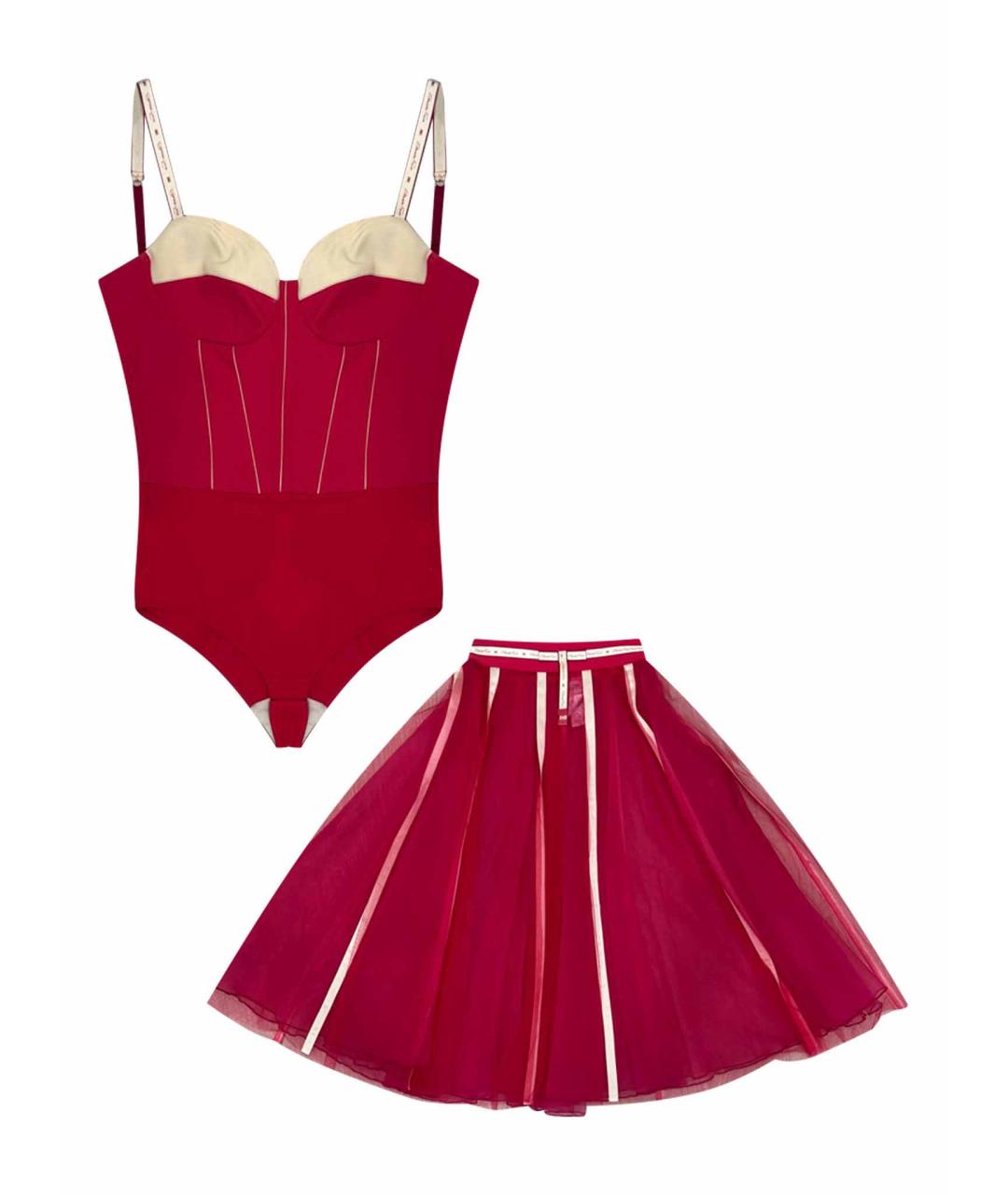 ELISABETTA FRANCHI Фуксия полиэстеровый костюм с юбками, фото 1