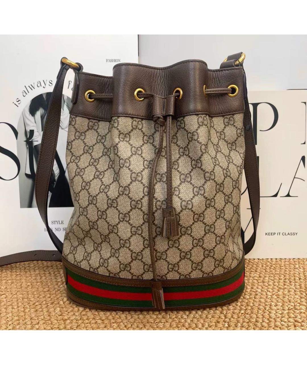 GUCCI Коричневая кожаная сумка тоут, фото 8