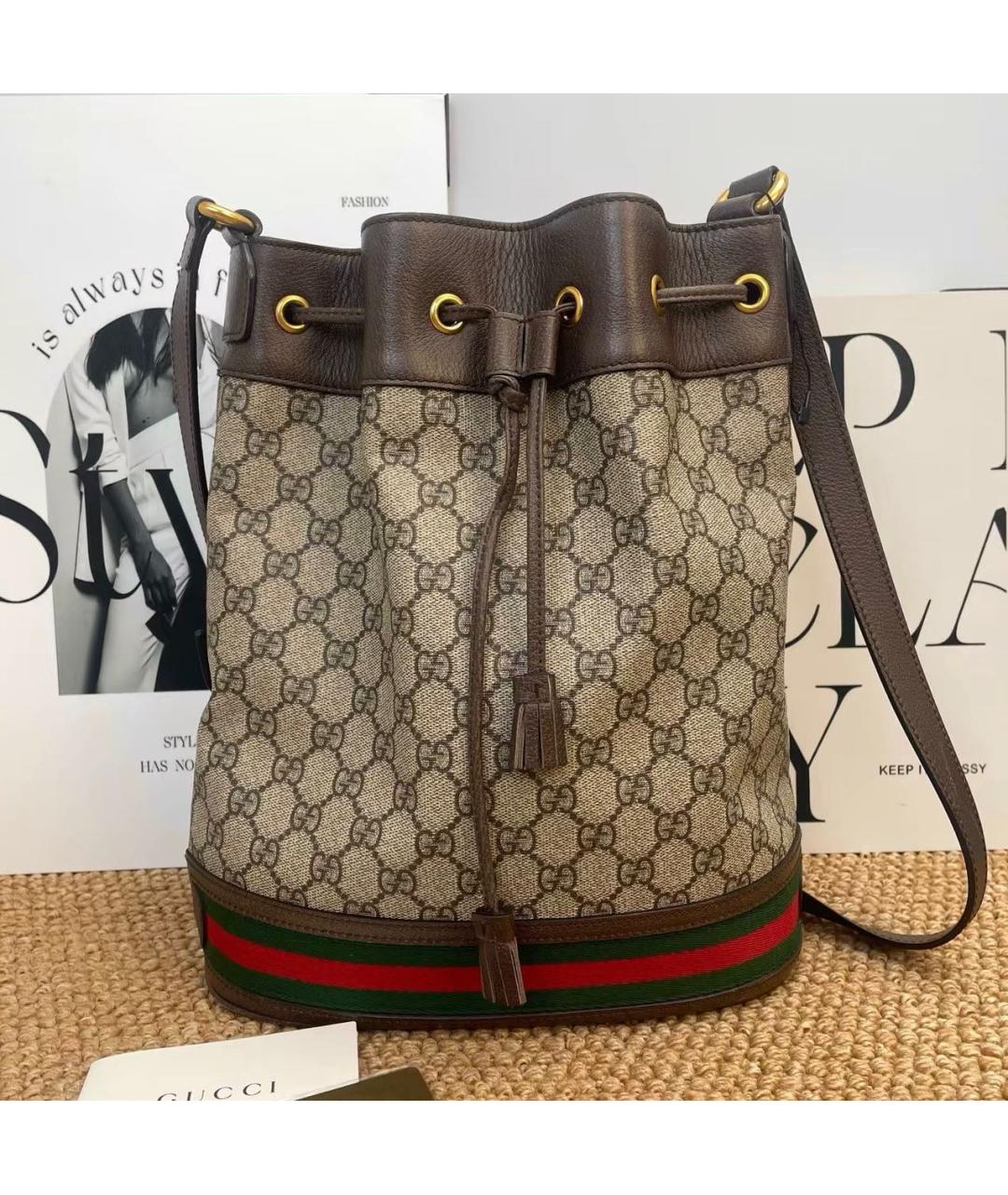 GUCCI Коричневая кожаная сумка тоут, фото 3