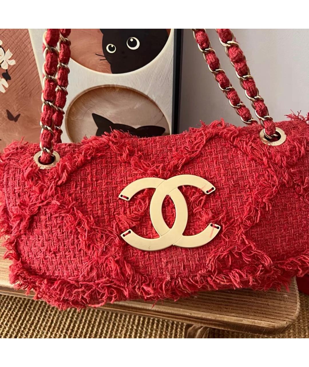 CHANEL Красная тканевая сумка через плечо, фото 2