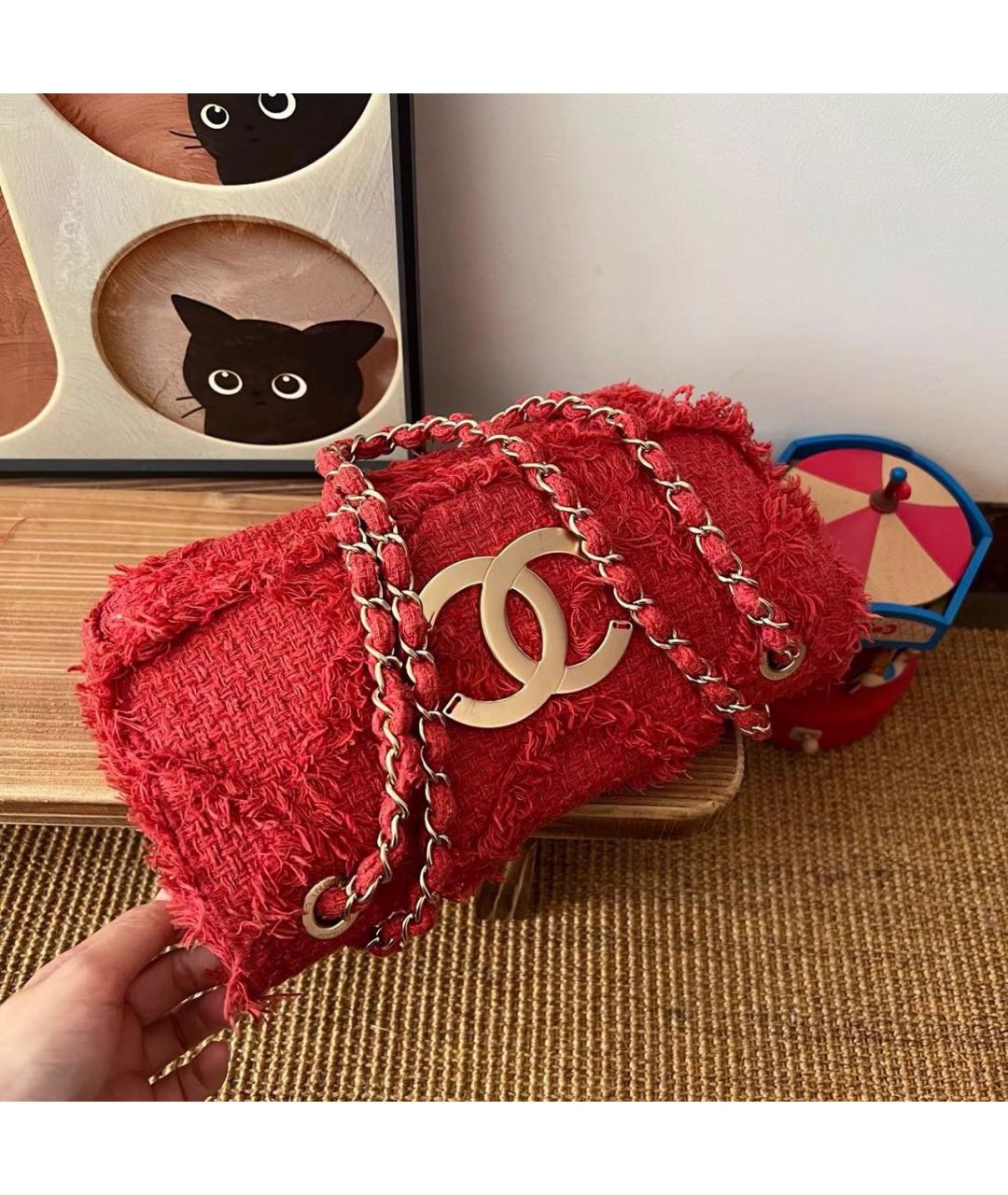 CHANEL Красная тканевая сумка через плечо, фото 6