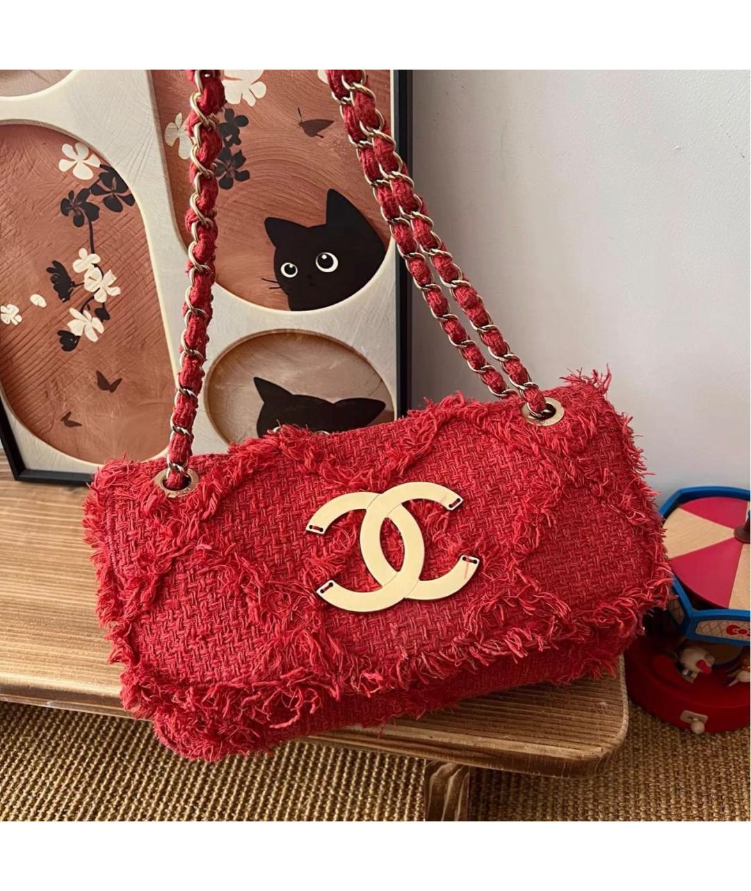 CHANEL Красная тканевая сумка через плечо, фото 8