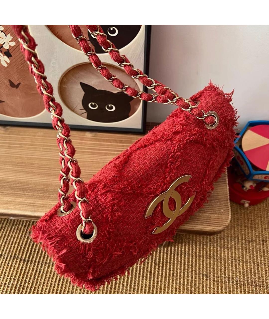 CHANEL Красная тканевая сумка через плечо, фото 3