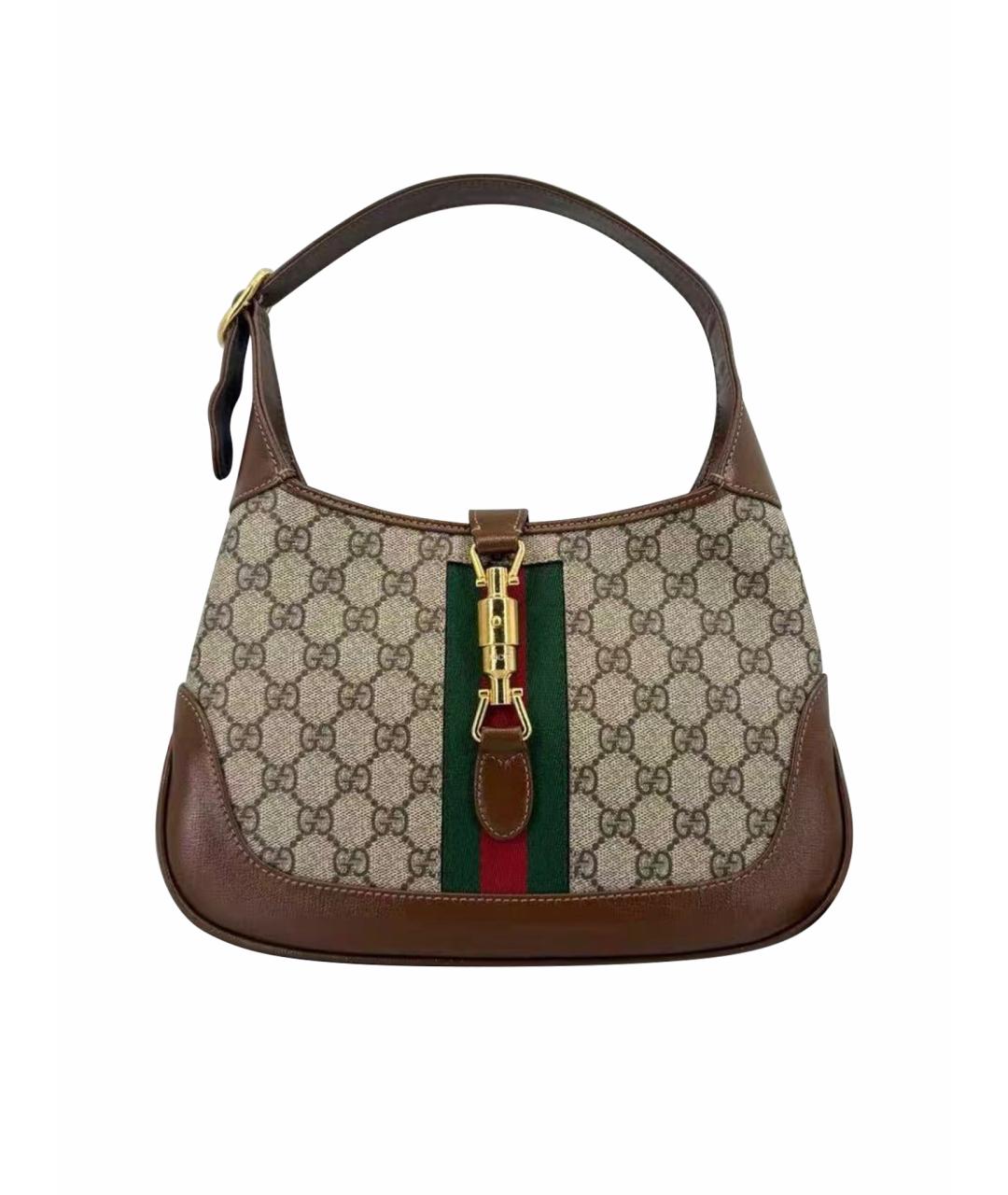 GUCCI Коричневая сумка с короткими ручками из канвы, фото 1