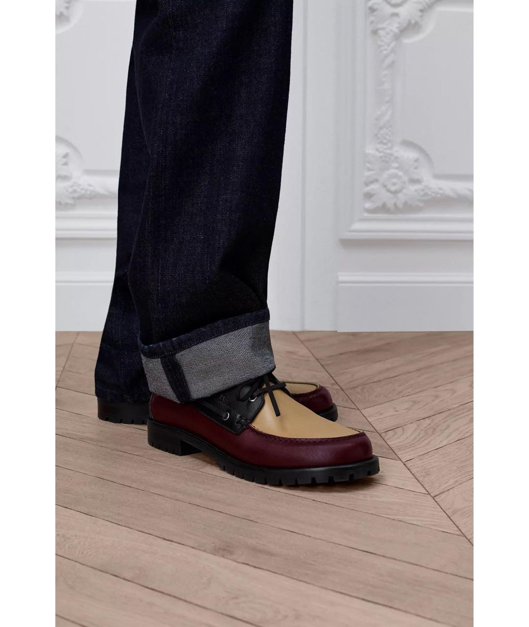 CHRISTIAN DIOR Бордовые кожаные лоферы, фото 5