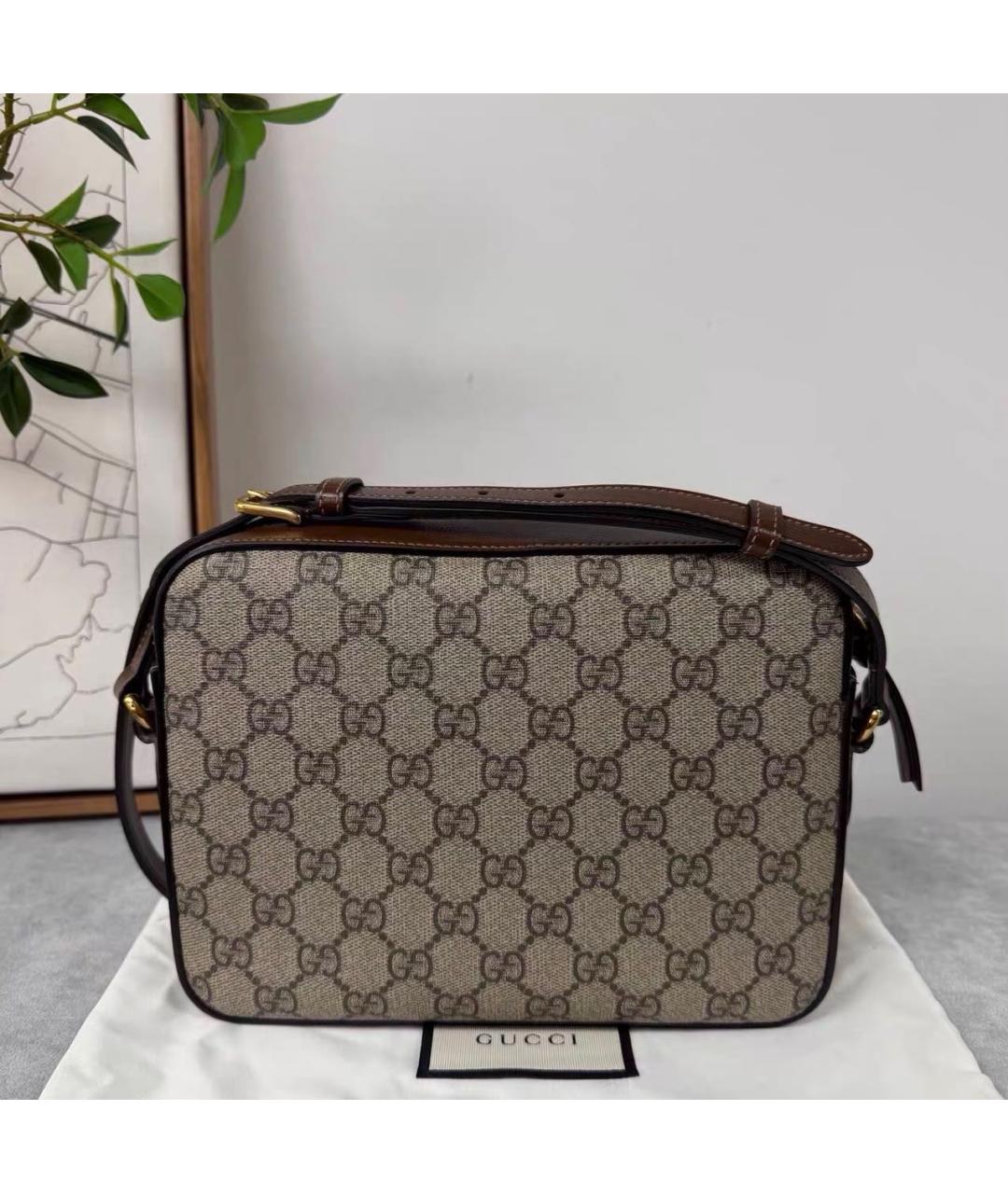 GUCCI Коричневая сумка через плечо из канвы, фото 2