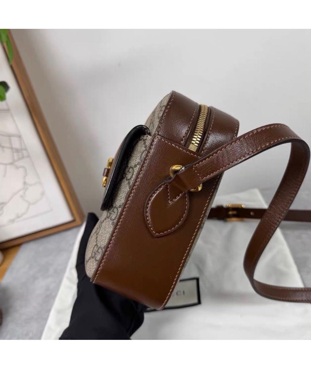 GUCCI Коричневая сумка через плечо из канвы, фото 4