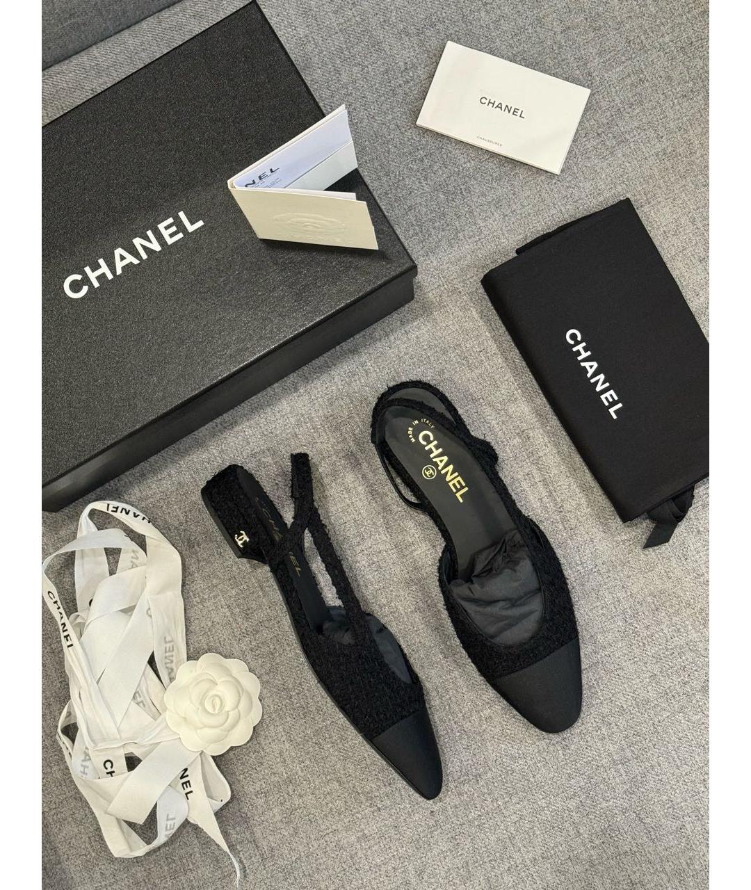 CHANEL Черные текстильные туфли, фото 4