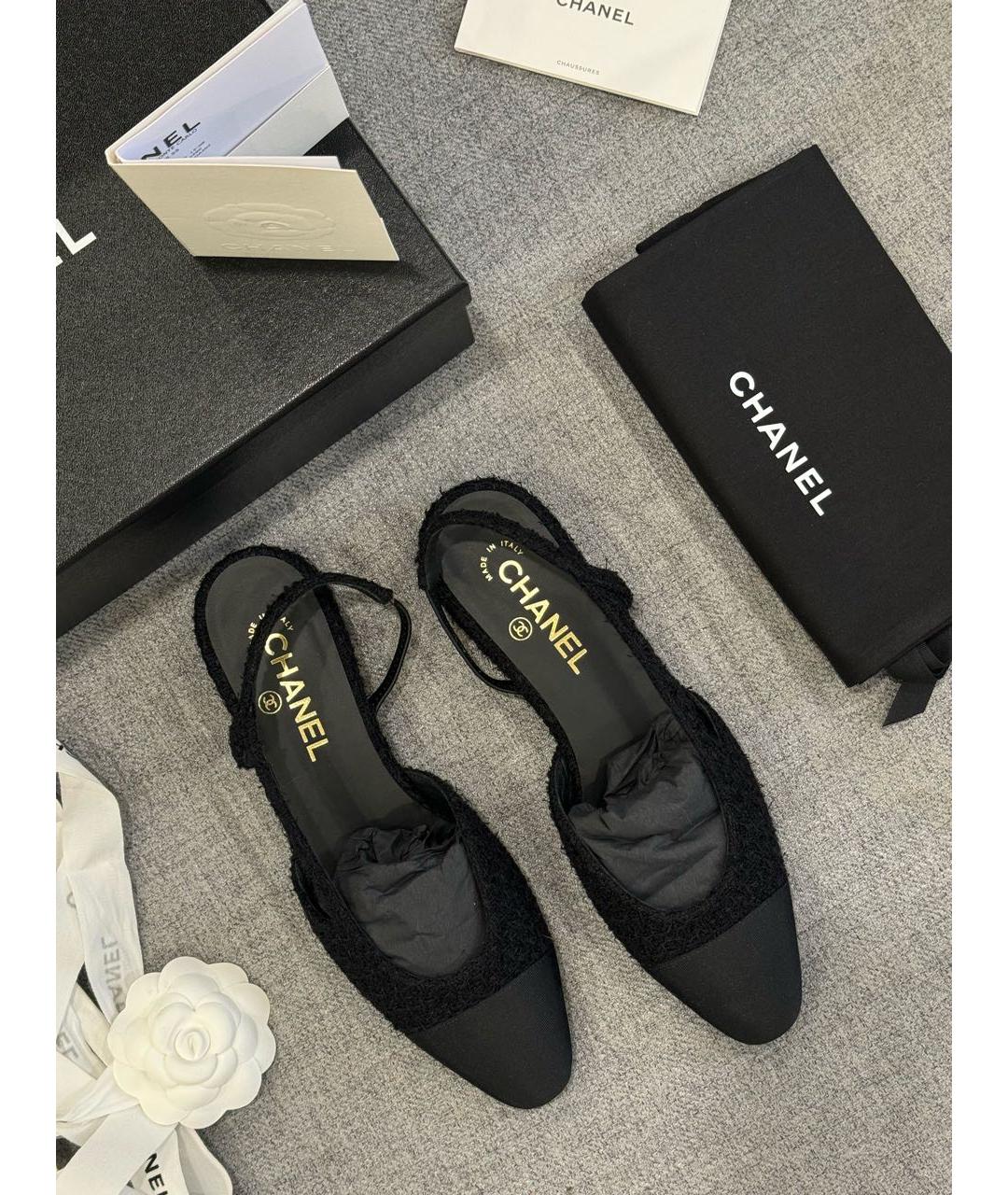 CHANEL Черные текстильные туфли, фото 5