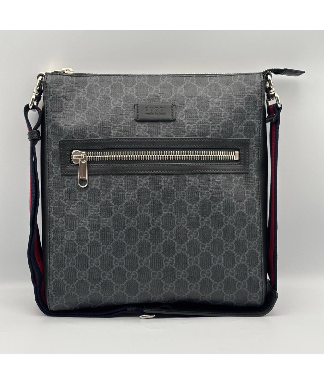 GUCCI Антрацитовая сумка на плечо из канвы, фото 4