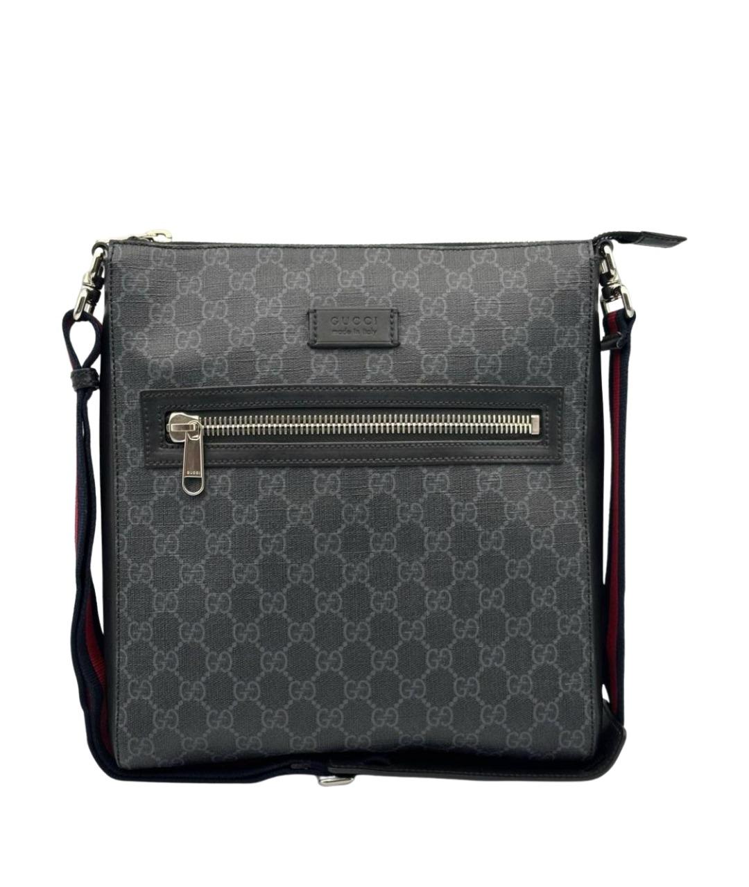 GUCCI Антрацитовая сумка на плечо из канвы, фото 1