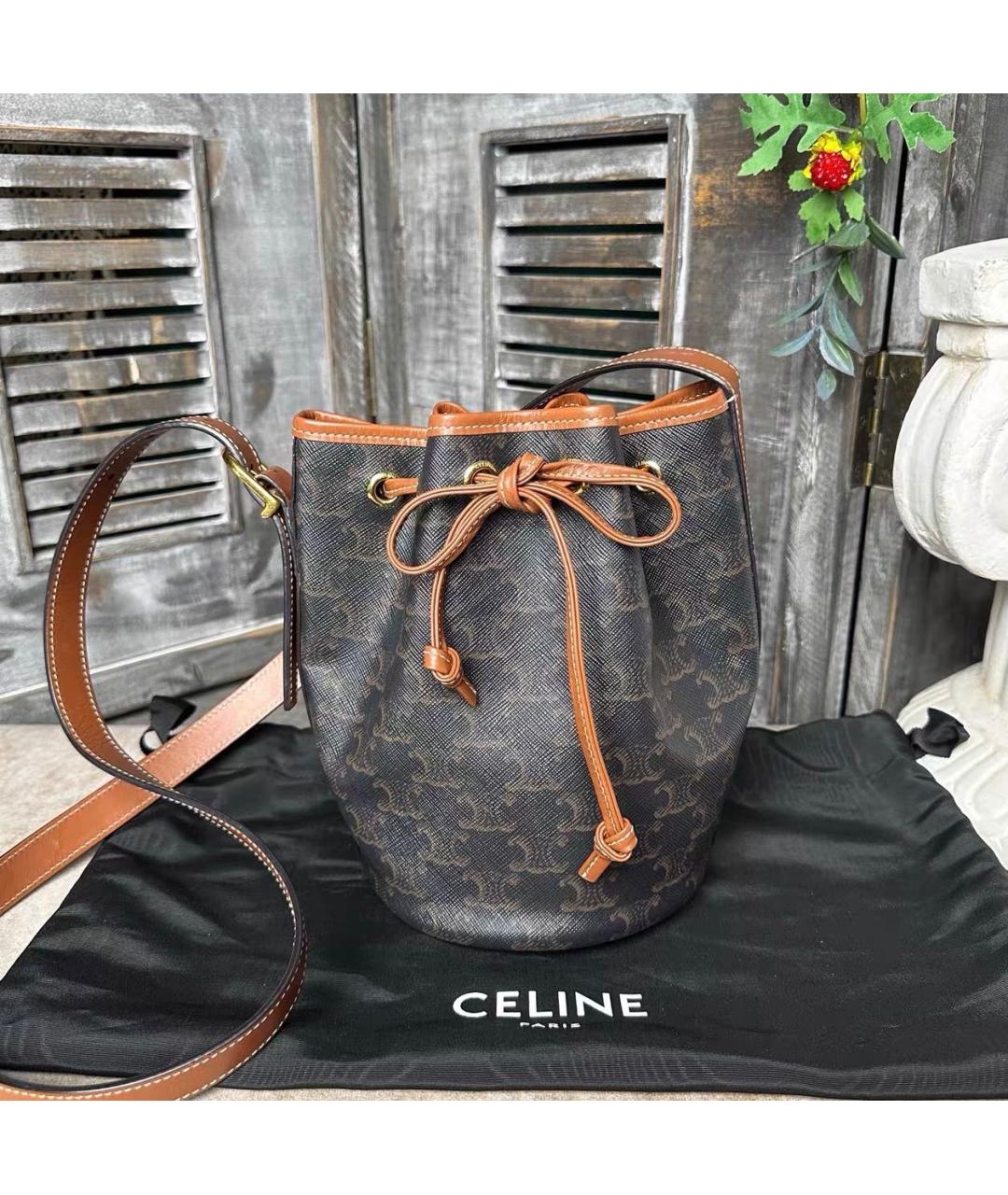 CELINE Коричневая кожаная сумка тоут, фото 8