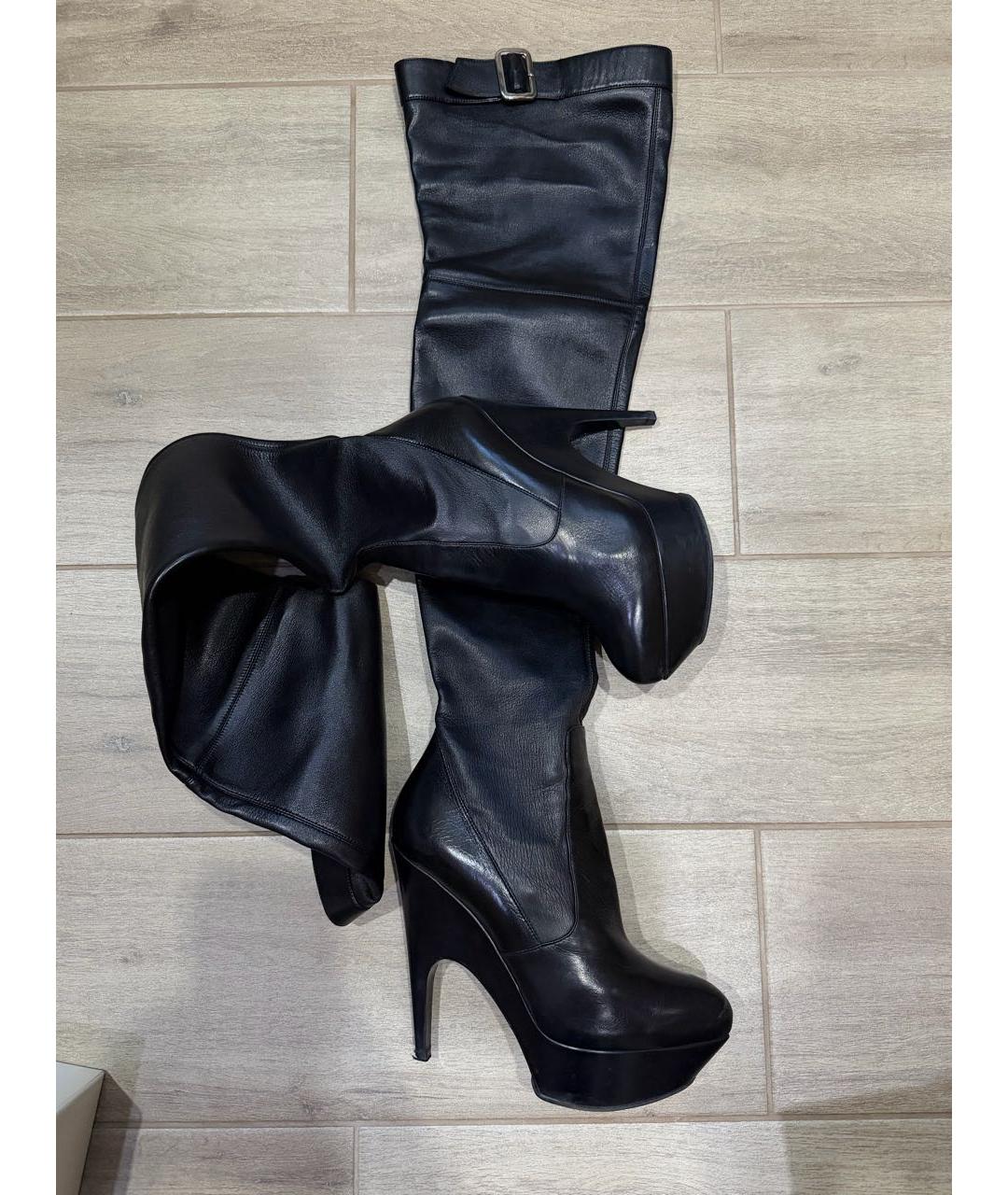 SAINT LAURENT Черные кожаные ботфорты, фото 5