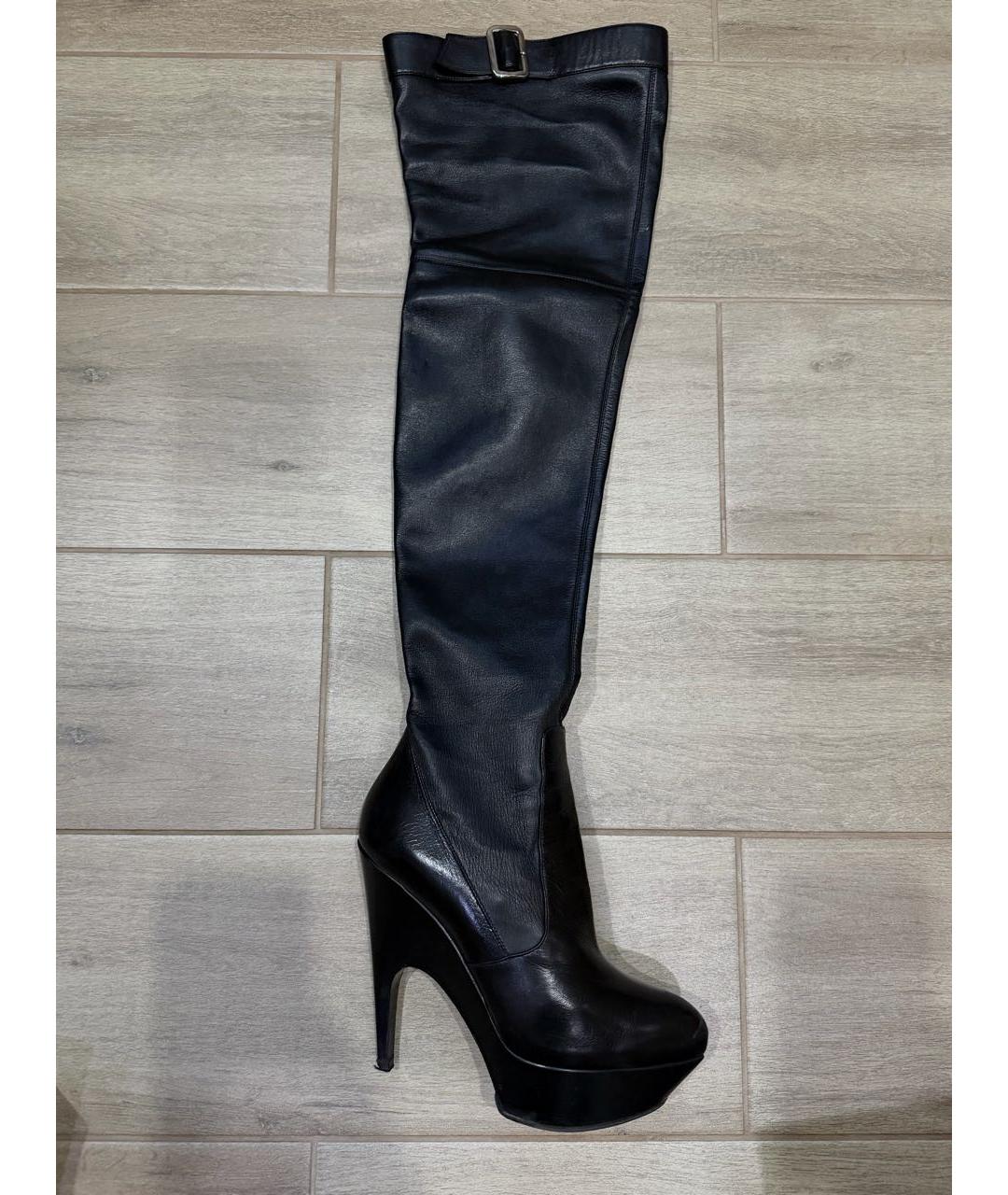 SAINT LAURENT Черные кожаные ботфорты, фото 8
