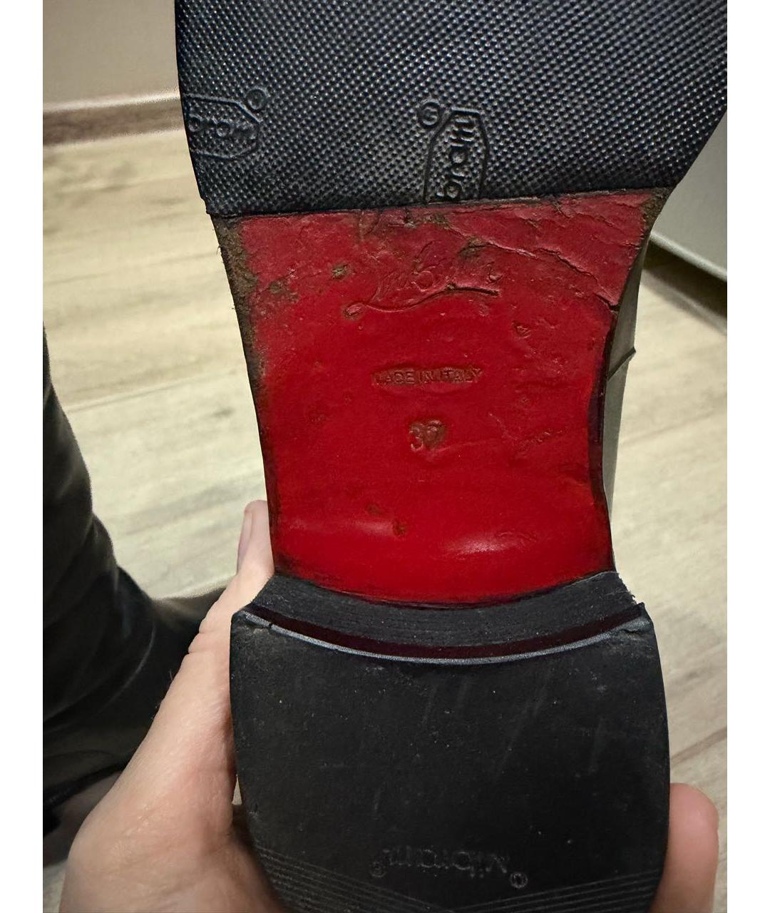 CHRISTIAN LOUBOUTIN Черные кожаные сапоги, фото 5