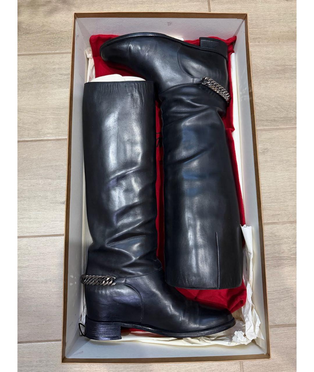 CHRISTIAN LOUBOUTIN Черные кожаные сапоги, фото 2
