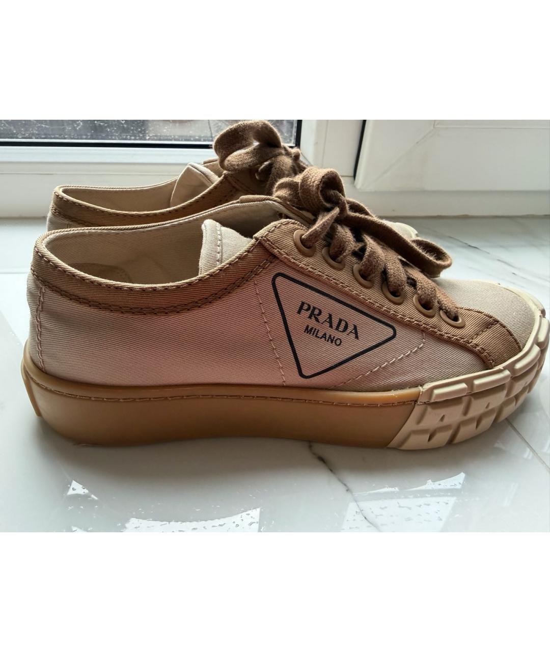 PRADA Бежевые текстильные кеды, фото 5