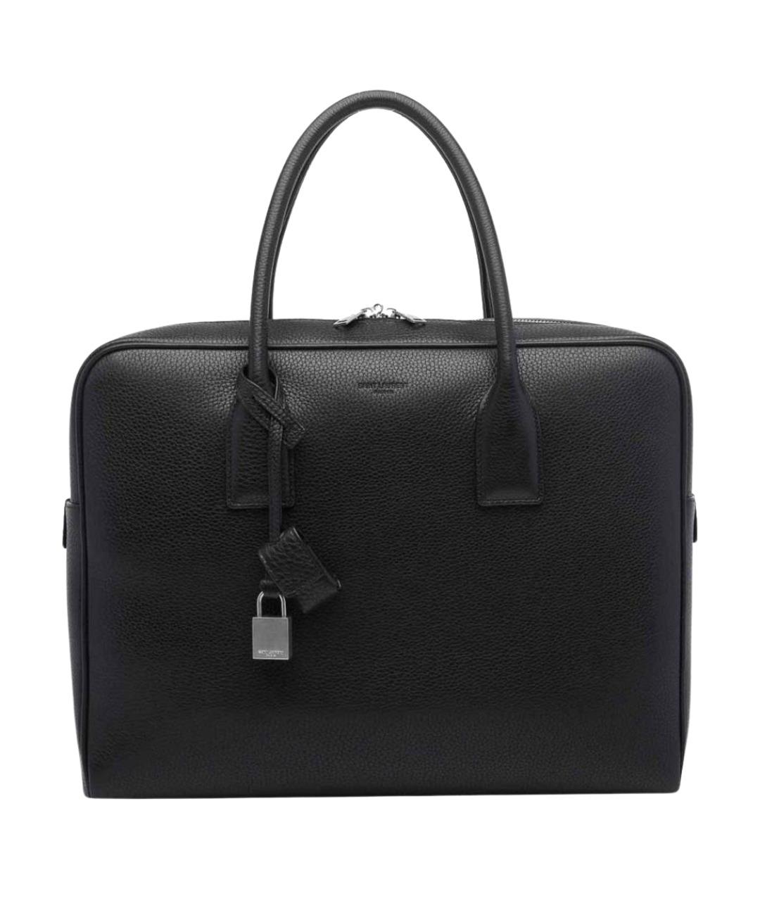 SAINT LAURENT Черный кожаный портфель, фото 1