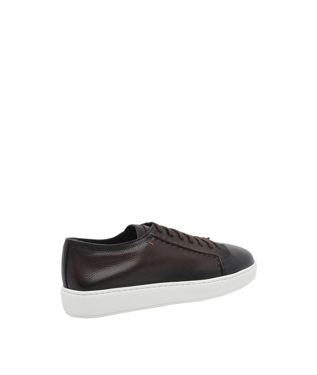 SANTONI Коричневые кожаные низкие кроссовки / кеды, фото 3