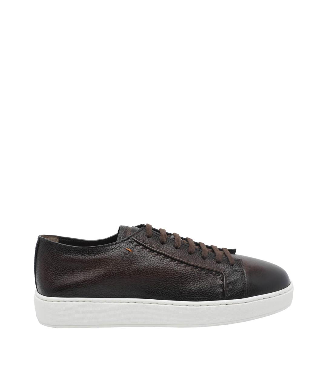 SANTONI Коричневые кожаные низкие кроссовки / кеды, фото 1