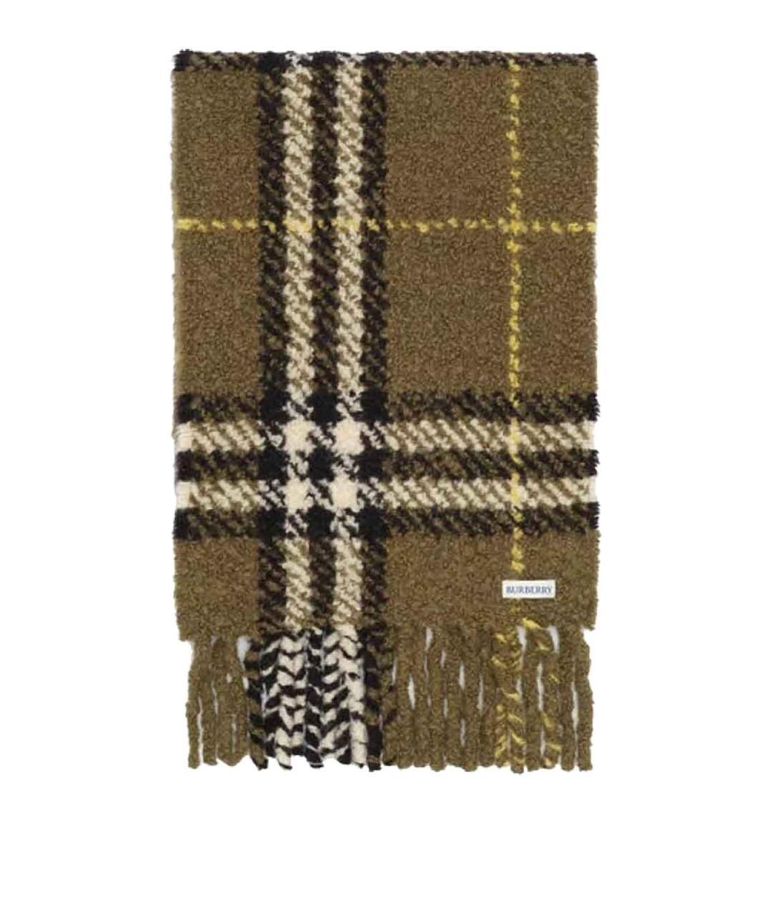 BURBERRY Зеленый шерстяной шарф, фото 2