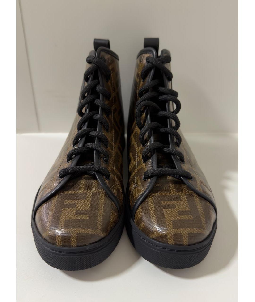 FENDI Коричневые кожаные кеды, фото 2