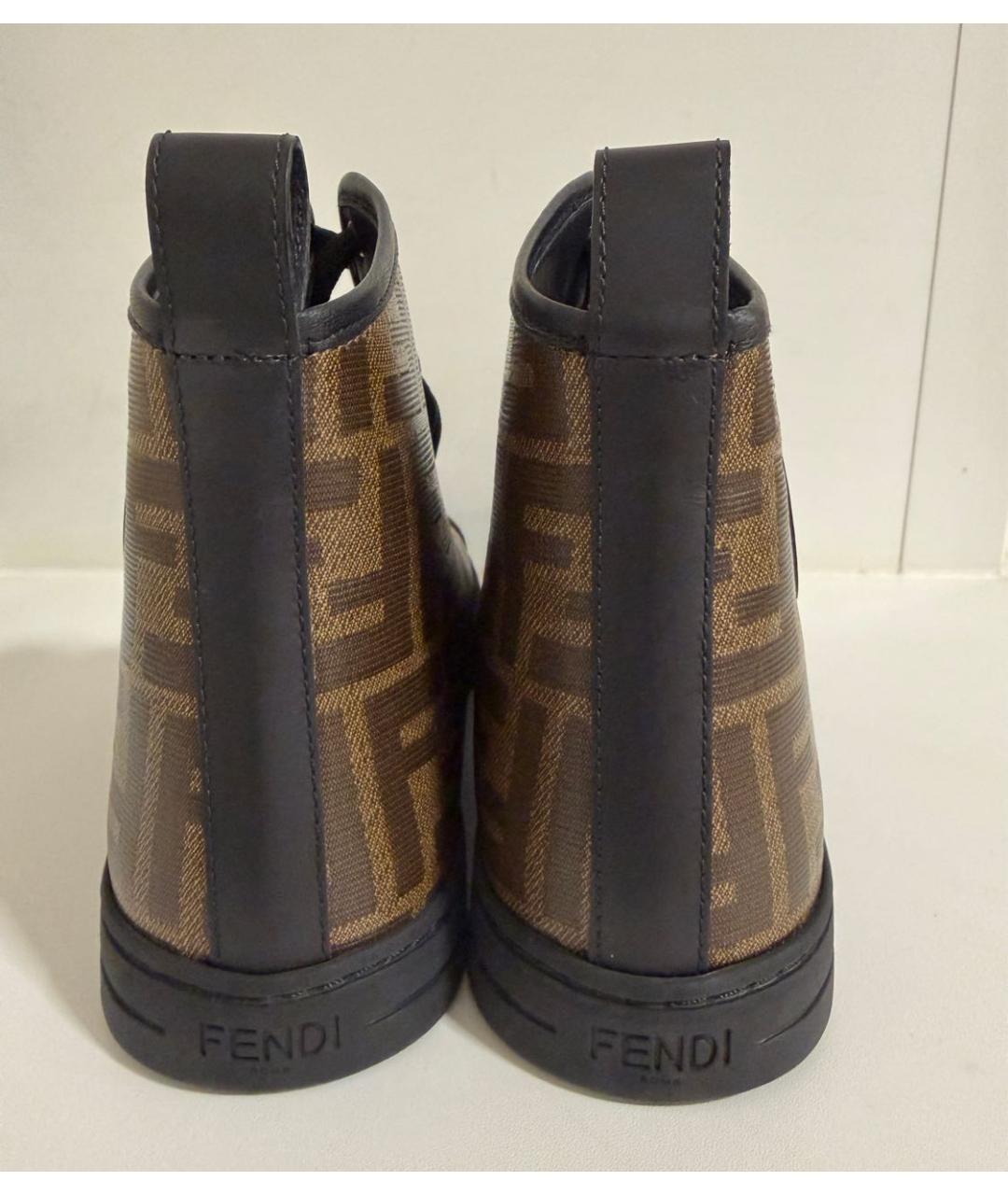 FENDI Коричневые кожаные кеды, фото 4