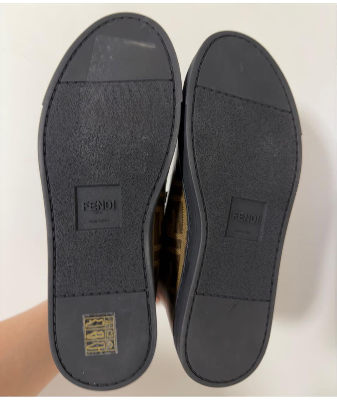 FENDI Коричневые кожаные кеды, фото 5