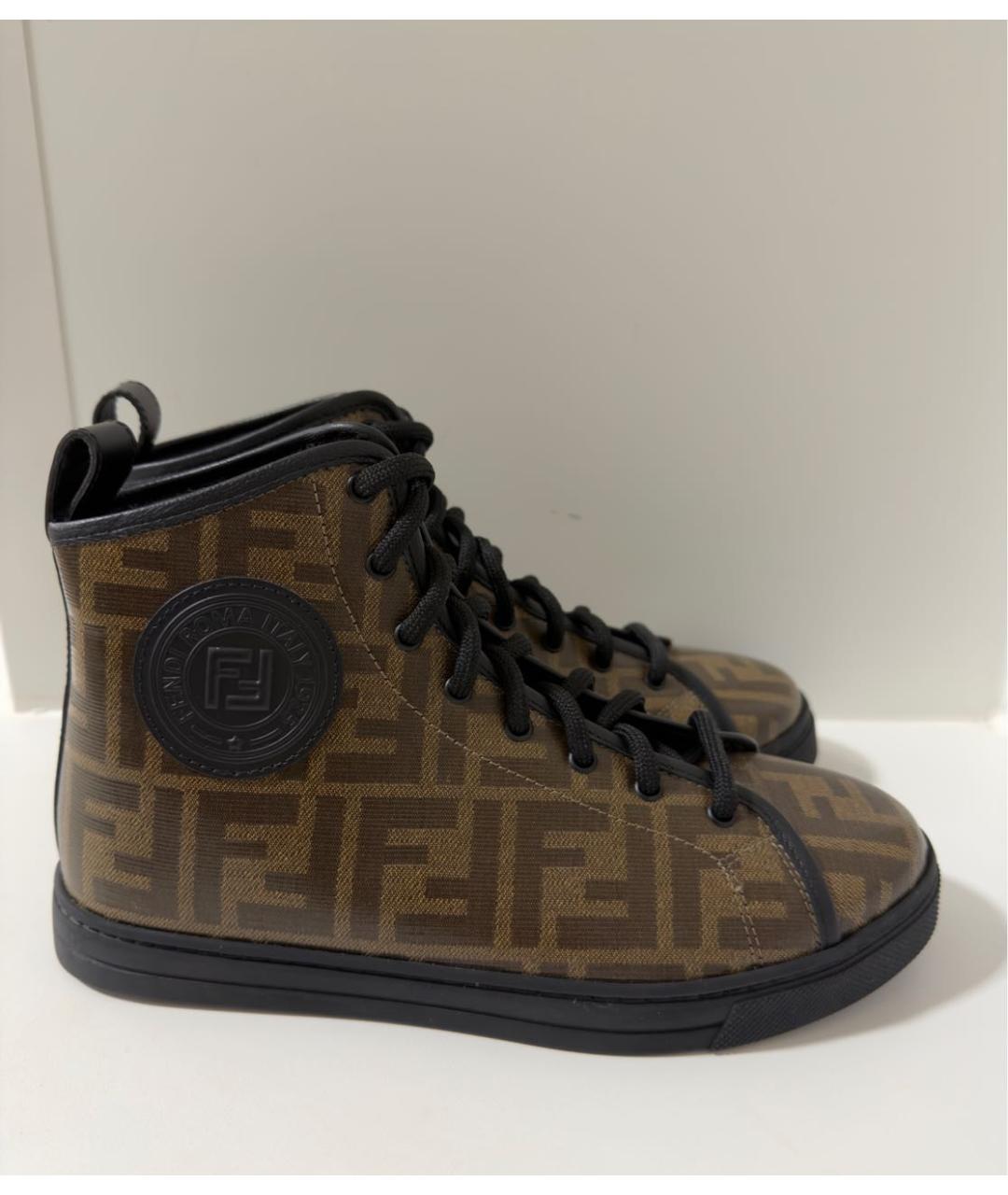 FENDI Коричневые кожаные кеды, фото 9