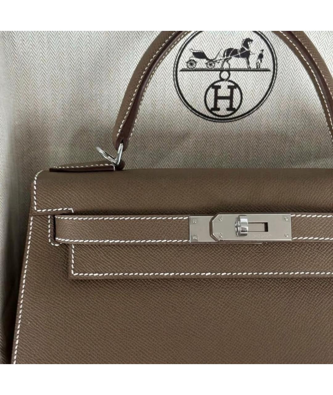 HERMES Коричневая кожаная сумка с короткими ручками, фото 4