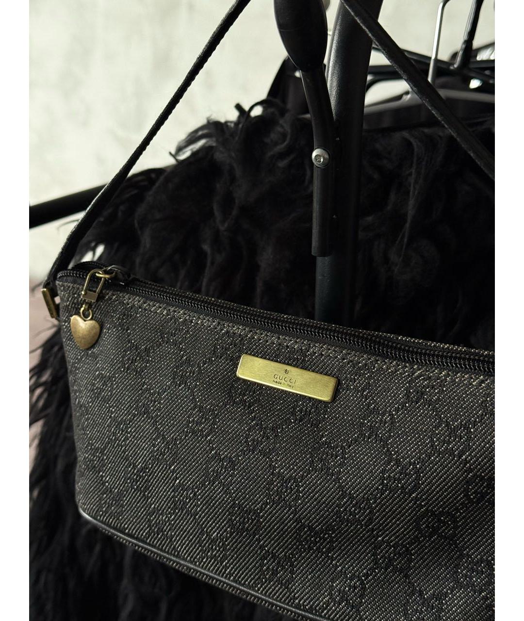 GUCCI Антрацитовая сумка с короткими ручками из канвы, фото 3